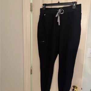 Figs Black Jogger Pants with Gray Drawstring